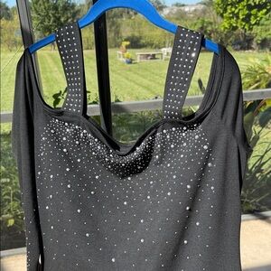 Black 2XL Dress with Rhinestones off shoulder long sleeves